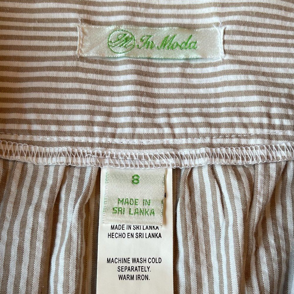 In Moda Seersucker Pleated Skirt Cotton A Line Pockets Tan White 8 - Picture 4 of 7